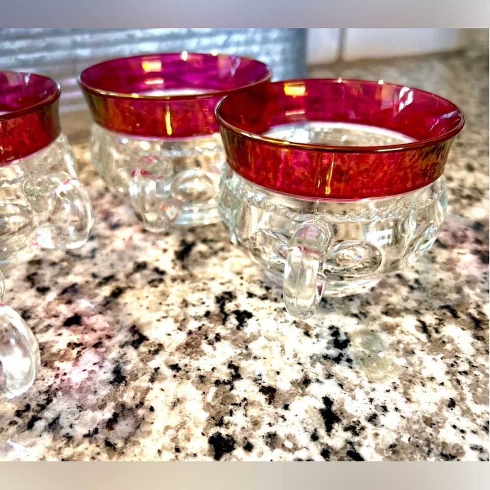 Stunning 1940s Tiffin Franciscan Kings Crown Thumbprint Ruby Red Flashed 8pc Set - Picture 12 of 16